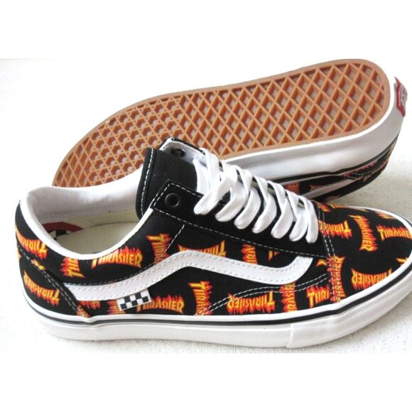 Vans x Thrasher Men's Skate Old Skool Black Multi Logo Canvas shoes Sizes NIB - Picture 2 of 6
